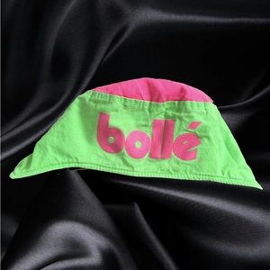 90s Bollé Sunglasses Brand Neon Bright Pink + Green Cap Fleece Lined Adjustable